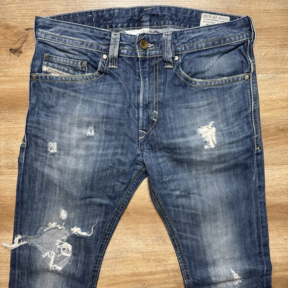 Diesel Jeans Men 30x32 Blue Thavar Slim Skinny Destroyed Rockstar Cotton 008B9 - Picture 1 of 13